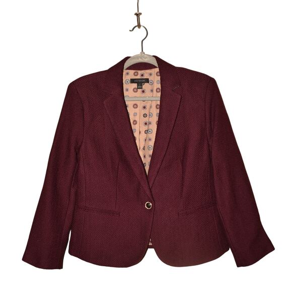 ANN TAYLOR $169 Burgundy Newbury Tweed Blazer Tailored Jacket Size 4 - Picture 1 of 4